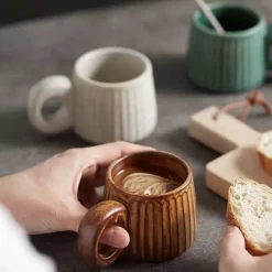 Nordische Keramiktasse mit Retro-Ringgriff, handgefertigte Kaffeetasse für gemütliche Schlucke