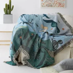 Nordische Meerjungfrau Gestrickte Überwurfdecke - Boho Reisesofadecke