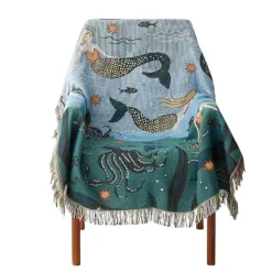 Nordische Meerjungfrau Gestrickte Überwurfdecke - Boho Reisesofadecke