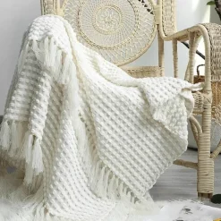 Nordische weiße Strickdecke - Weicher Sofa-Bettbezug für die Heimdekoration