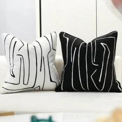 Nordischer Luxus-Kissenbezug – Schwarz-weißer Liniendruck, 50 x 50 cm