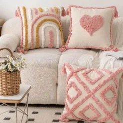 Nordischer rosa geometrischer Kissenbezug - 45x45cm Baumwoll-Canvas-Tufted-Hülle