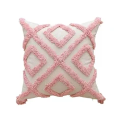 Nordischer rosa geometrischer Kissenbezug - 45x45cm Baumwoll-Canvas-Tufted-Hülle
