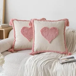 Nordischer rosa geometrischer Kissenbezug - 45x45cm Baumwoll-Canvas-Tufted-Hülle