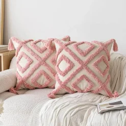 Nordischer rosa geometrischer Kissenbezug - 45x45cm Baumwoll-Canvas-Tufted-Hülle