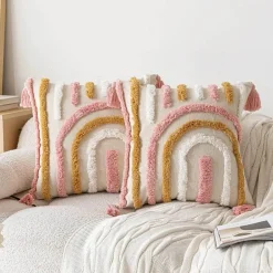 Nordischer rosa geometrischer Kissenbezug - 45x45cm Baumwoll-Canvas-Tufted-Hülle