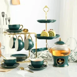 Nordisches Blumentee-Set – Porzellan-Teekanne mit Sieb