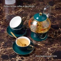 Nordisches Blumentee-Set – Porzellan-Teekanne mit Sieb