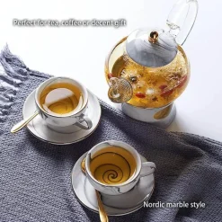 Nordisches Marmor-Teeservice aus Porzellan – elegante Teekanne und Teetassen für Tee und Kaffee