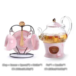 Nordisches Marmor-Teeservice aus Porzellan – elegante Teekanne und Teetassen für Tee und Kaffee