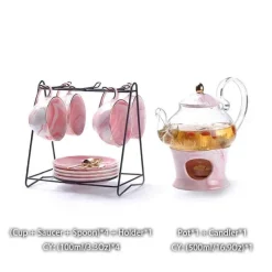 Nordisches Marmor-Teeservice aus Porzellan – elegante Teekanne und Teetassen für Tee und Kaffee