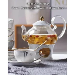 Nordisches Marmor-Teeservice aus Porzellan – elegante Teekanne und Teetassen für Tee und Kaffee
