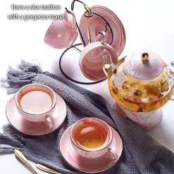 Nordisches Marmor-Teeservice aus Porzellan – elegante Teekanne und Teetassen für Tee und Kaffee