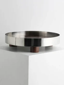 Nordisches Teetablett aus Edelstahl und Walnussholz – moderner Servierteller