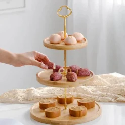 Obstkuchenständer-Set aus Bambus – Eleganter Dessertteller aus Holz für Snacks und Leckereien