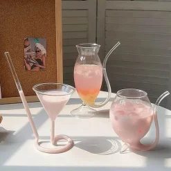 Paar Glasbecher-Set – Herz, Liebesvogel, Cocktail-Tee-Kaffeetassen