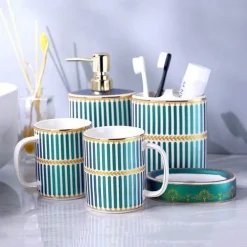 Palazzo Collection Elegant Shower Curtain Set with Coordinating Bathroom Accessories