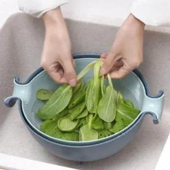 Pastellfarbene Doppel-Abtropfkorbschüssel – Küchensieb und Servierschale