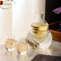 Pfauenblaues Sake-Krug-Set – Elegante Kristallweingläser, Sake-Topf