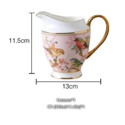 Pink Bird Teeservice – Teekanne, Tassen und Krug aus Bone China