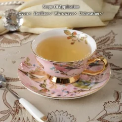 Pink Bird Teeservice – Teekanne, Tassen und Krug aus Bone China
