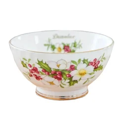 Porzellanschüssel-Set mit Blumenmuster, Goldrand, Monatsthema, 4er-Set