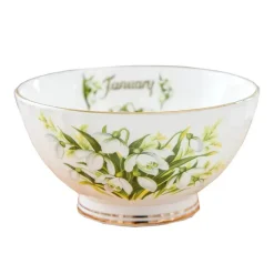 Porzellanschüssel-Set mit Blumenmuster, Goldrand, Monatsthema, 4er-Set