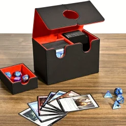 PU Leather Card Deck Box with Dice Tray – Holds 200+ Sleeved Cards