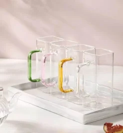 Quadratischer Glasbecher – 400 ml, mikrowellengeeignet, Kaffee- und Bierbecher