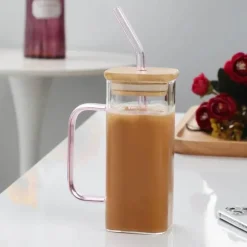 Quadratischer Glasbecher – 400 ml, mikrowellengeeignet, Kaffee- und Bierbecher
