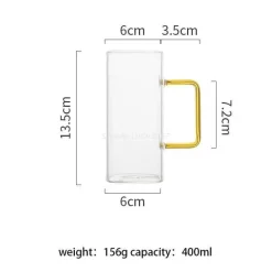 Quadratischer Glasbecher – 400 ml, mikrowellengeeignet, Kaffee- und Bierbecher