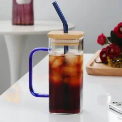 Quadratischer Glasbecher – 400 ml, mikrowellengeeignet, Kaffee- und Bierbecher