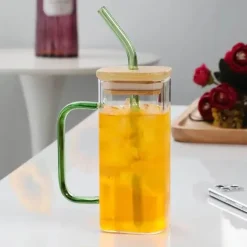 Quadratischer Glasbecher – 400 ml, mikrowellengeeignet, Kaffee- und Bierbecher