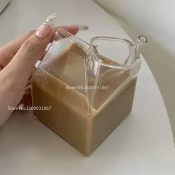 Quadratischer Milchbecher aus Glas, 250 ml, mikrowellengeeignet, Geschirr für die Küche im japanischen Stil