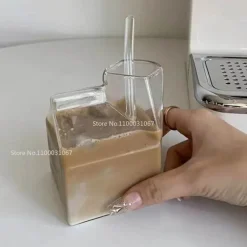 Quadratischer Milchbecher aus Glas, 250 ml, mikrowellengeeignet, Geschirr für die Küche im japanischen Stil