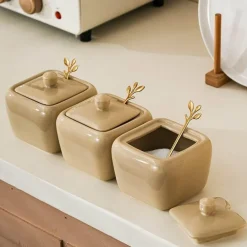 Quadratisches Gewürzdosen-Set aus Keramik – Stilvolle Aufbewahrungsbehälter für die Küche