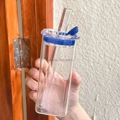 Quadratisches Glasbecher-Set mit Strohhalm – Stilvolles, hitzebeständiges Trinkgeschirr für Milch und Kaffee
