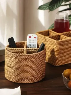 Rattan Aufbewahrungsbox - Organizer mit Griff fürs Home Office