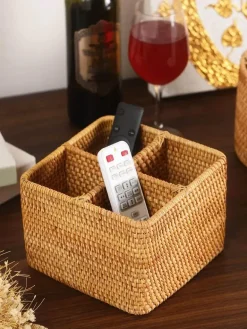 Rattan Aufbewahrungsbox - Organizer mit Griff fürs Home Office