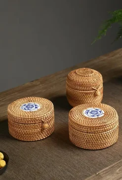 Rattan-Aufbewahrungsbox – Snack-Organizer für die Küche mit Deckel