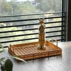 Rattan-Aufbewahrungstablett – Multifunktionale Servierplatte mit Griff
