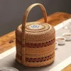 Rattan-Picknicktablett – Doppelstöckiger Mahlzeiten-Organizer