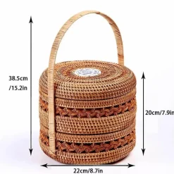 Rattan-Picknicktablett – Doppelstöckiger Mahlzeiten-Organizer