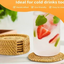 Rattan-Untersetzer-Set – hitzebeständiges Korbgeflecht, Boho-Dekor, 6-teilig
