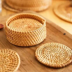 Rattan-Untersetzer-Set - Tischsets für Tassen und Gläser