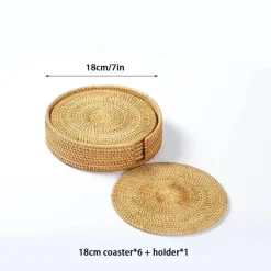 Rattan-Untersetzer-Set - Tischsets für Tassen und Gläser