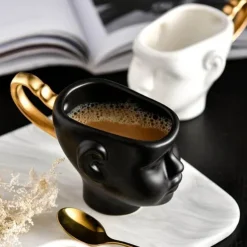 Realistische Keramik-Gesichtsbecher – Elegantes Kaffeetassen-Set