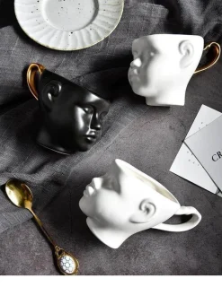Realistische Keramik-Gesichtsbecher – Elegantes Kaffeetassen-Set