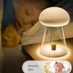 Rechargeable Cactus Mushroom Night Lamp - Stylish White LED Decor