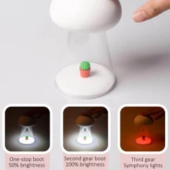Rechargeable Cactus Mushroom Night Lamp - Stylish White LED Decor